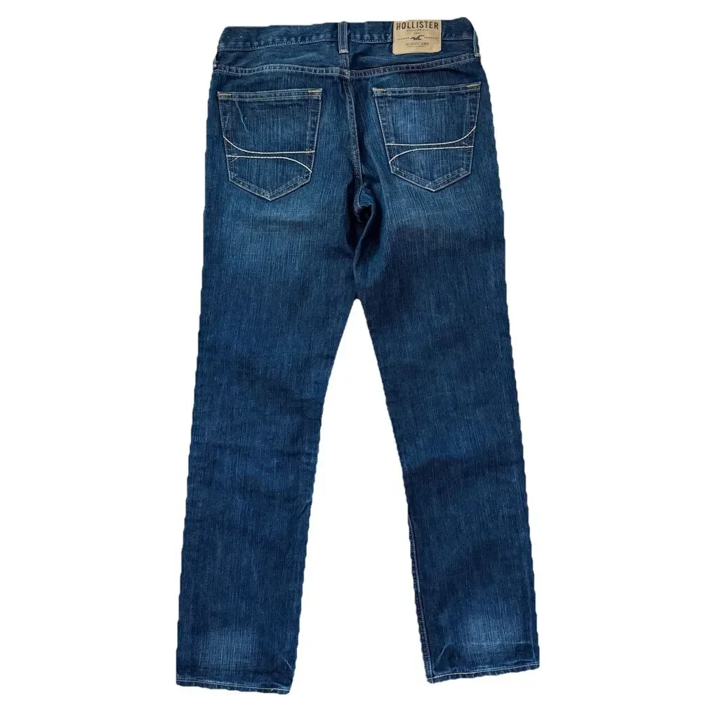 Hollister Mens Jeans 30x30 (Fits 32 Waist) Button Fly Blue Dark Wash Denim Pants